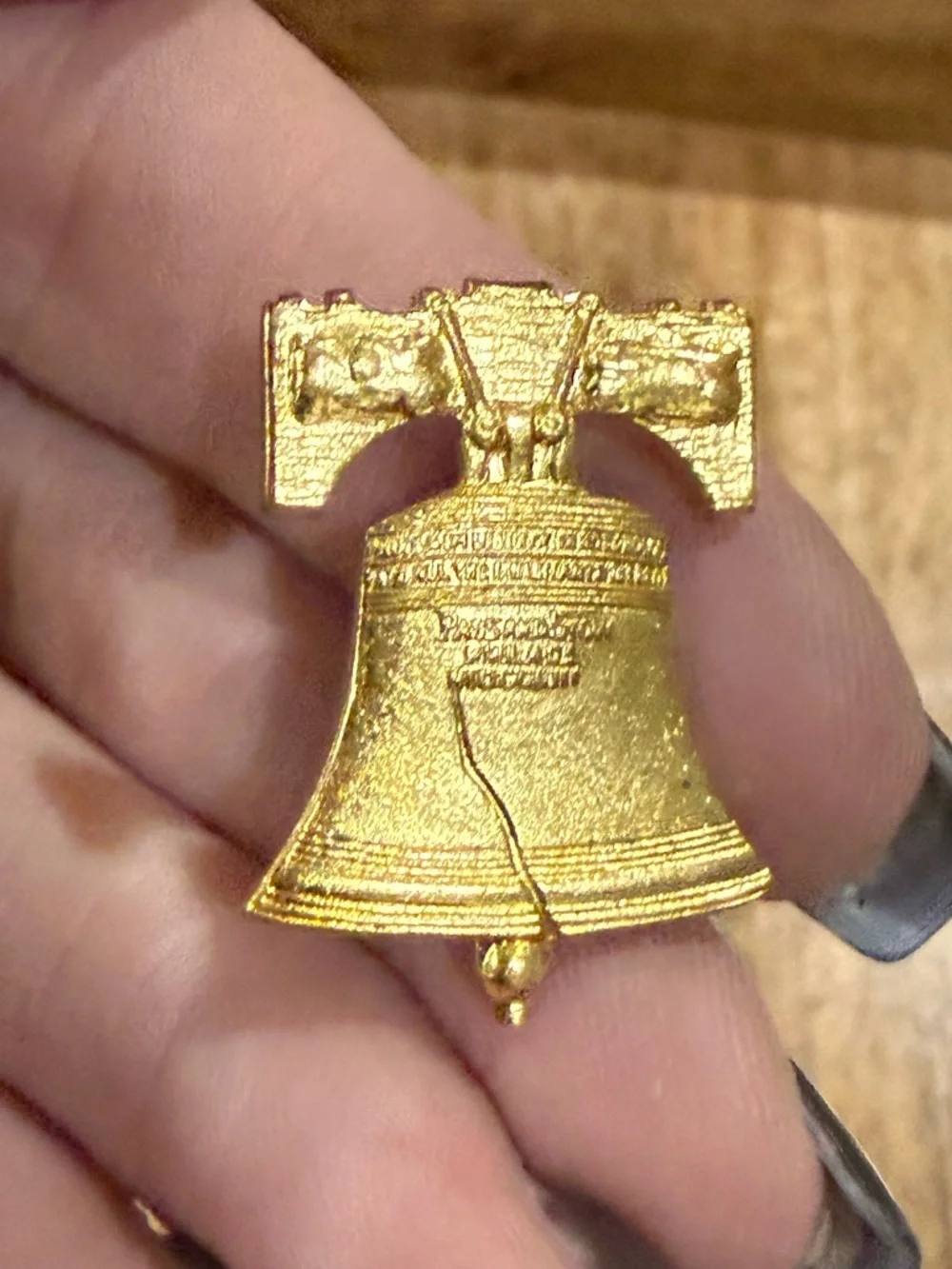 Vintage Gold Tone Liberty Bell Brooch